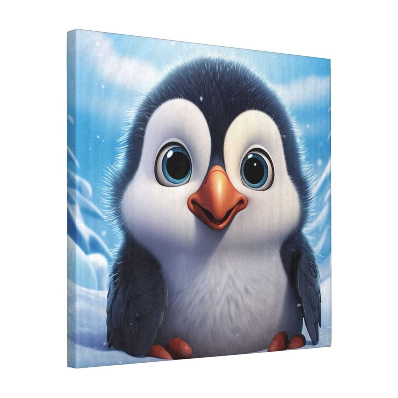 FodPand cartoon cute penguin Canvas Wall Art for Living Room Wall Decor 16"x16" Modern Artwork Painting Pictures Hanging Canvas Prints Aesthetic Wall Art for Bedroom Bathroom Office Wallart Decor