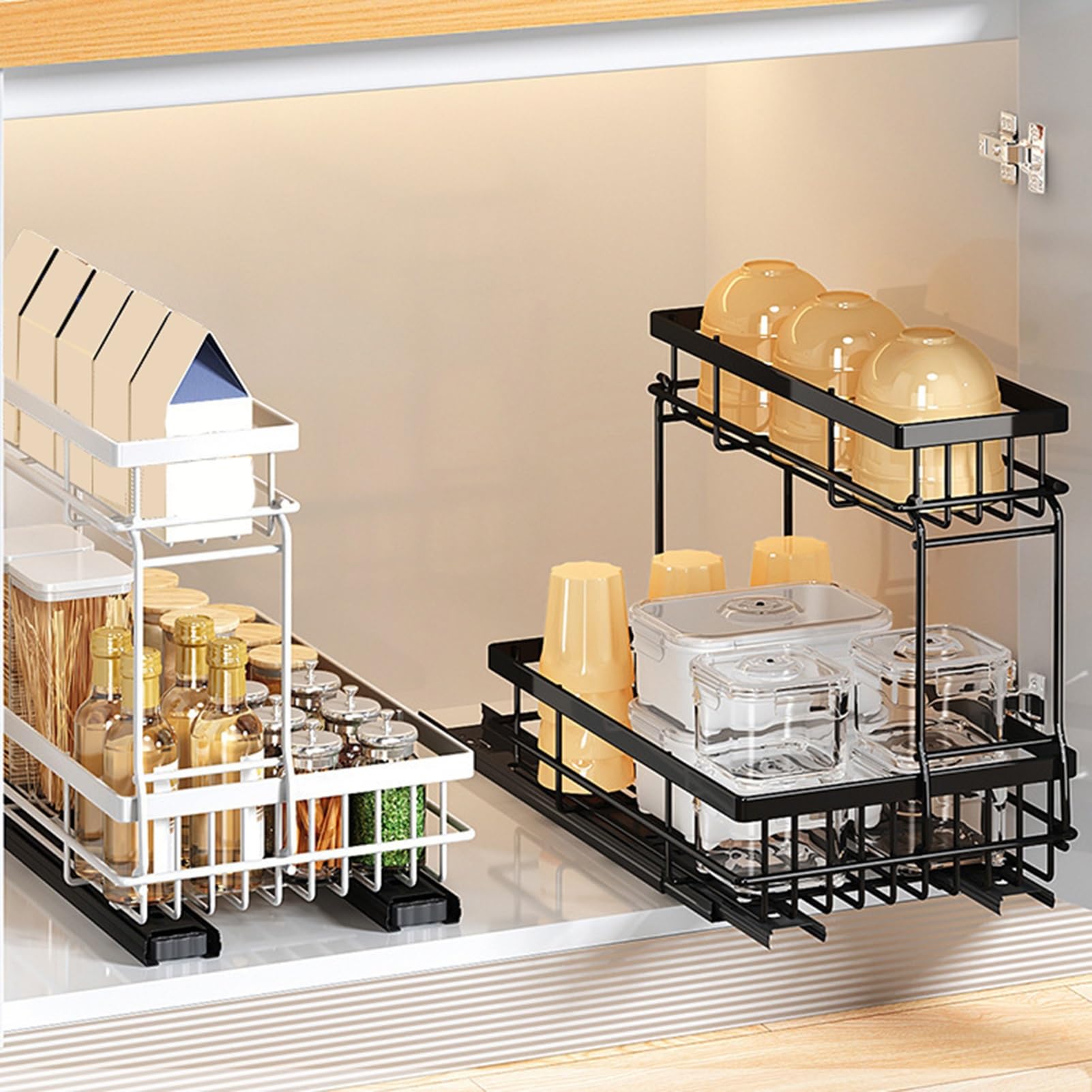 Spülschrank Organizer Unter dem Schiebeschrank, Korb-Organizer, Schublade, Mehrzweck-Aufbewahrung unter der Spüle für Badezimmer, Küche, Schreibtisch(Color:White)