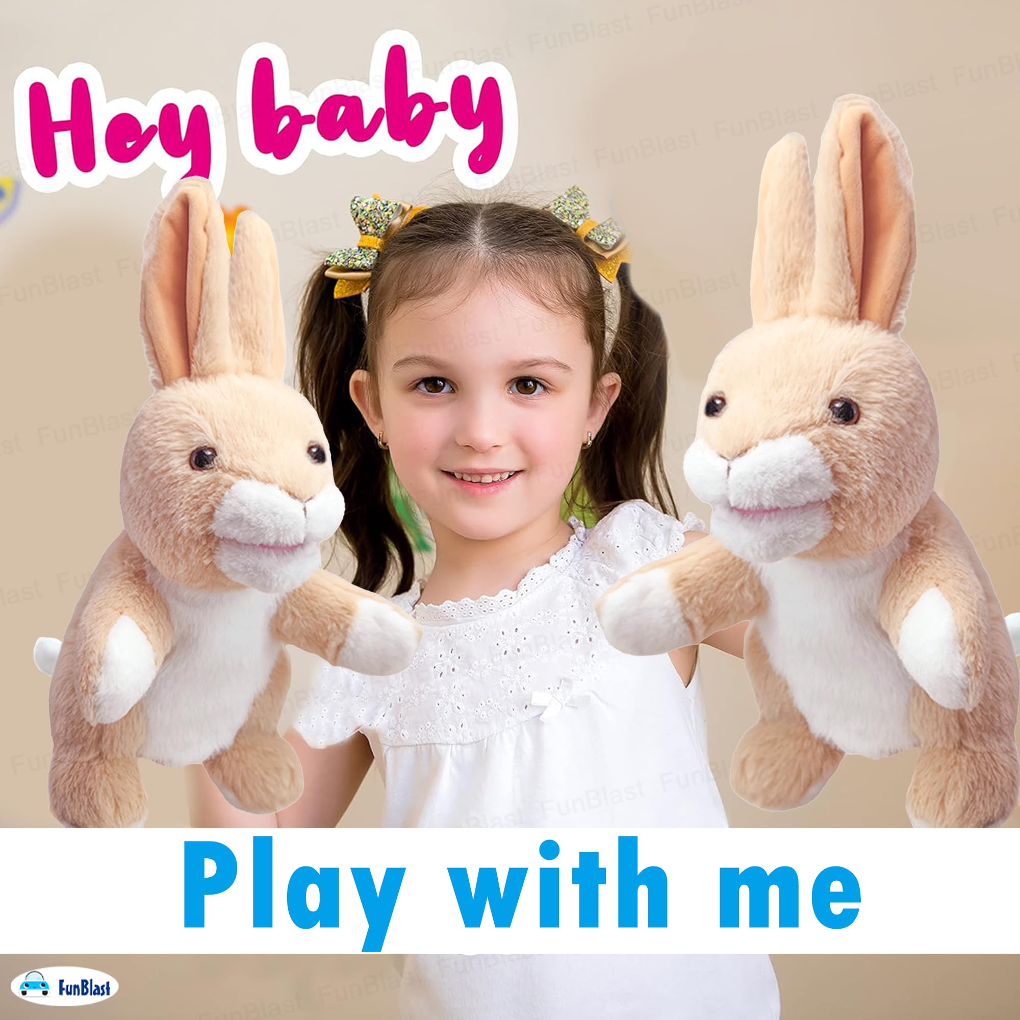 FunBlast Plush Animal Hand Puppets - Soft & Cuddly Animal Figure Puppets for Kids, Storytelling & Role Play, Fun Educational & Learning Toys for Toddlers & Children (Rabbit) 4