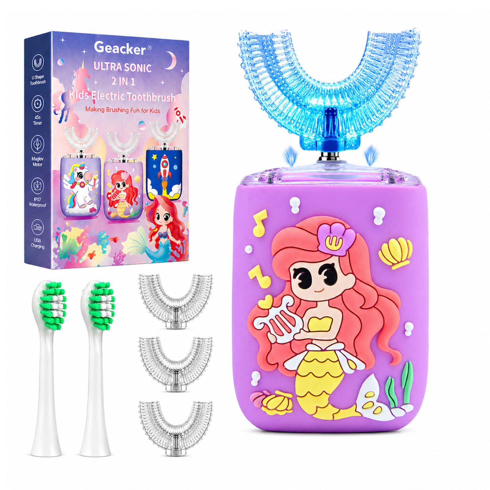 Geacker Mermaid Kids Electric Toothbrush