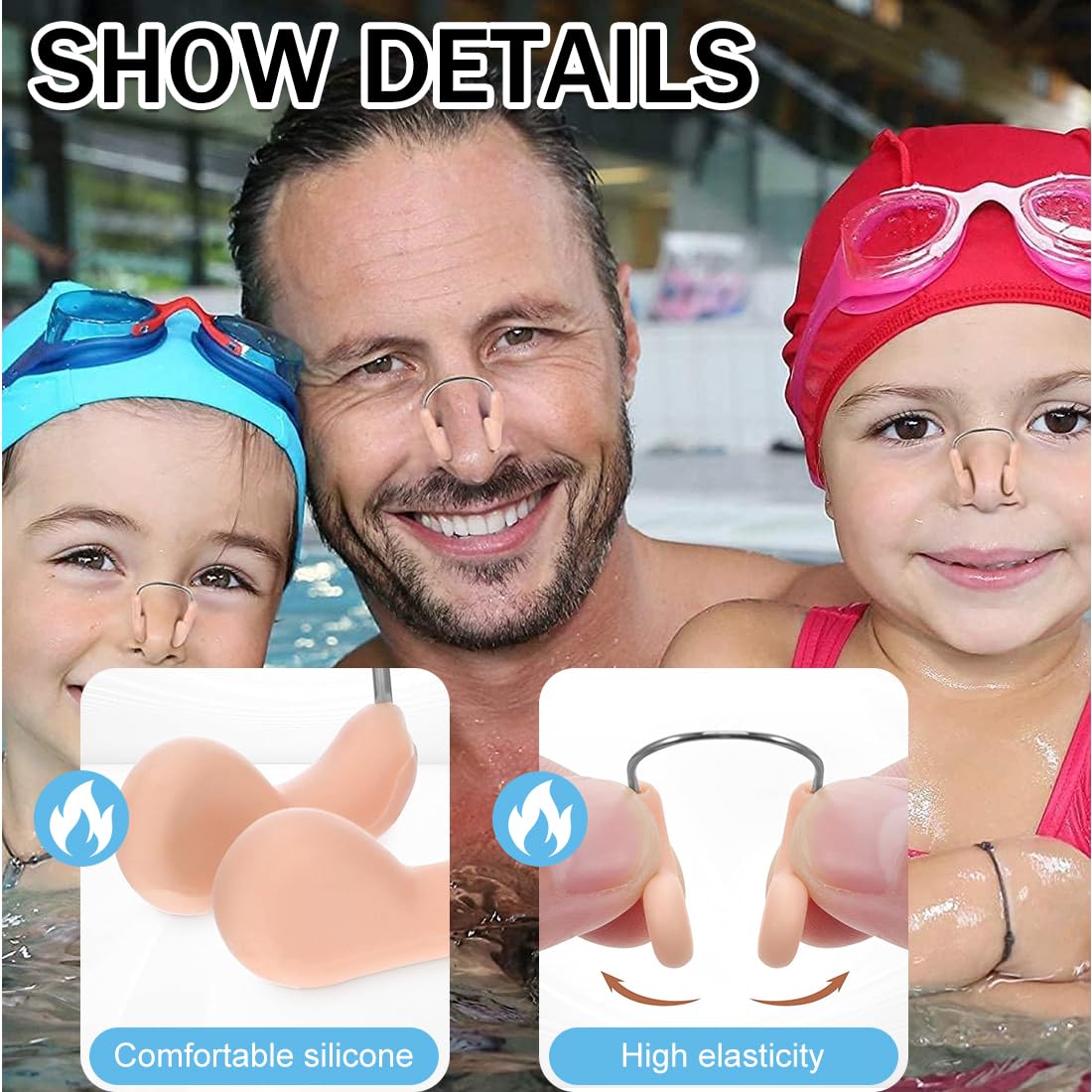 Tapones de Nariz de Natación de Silicona Impermeables, 8 Piezas Clip de Nariz para Nadadores