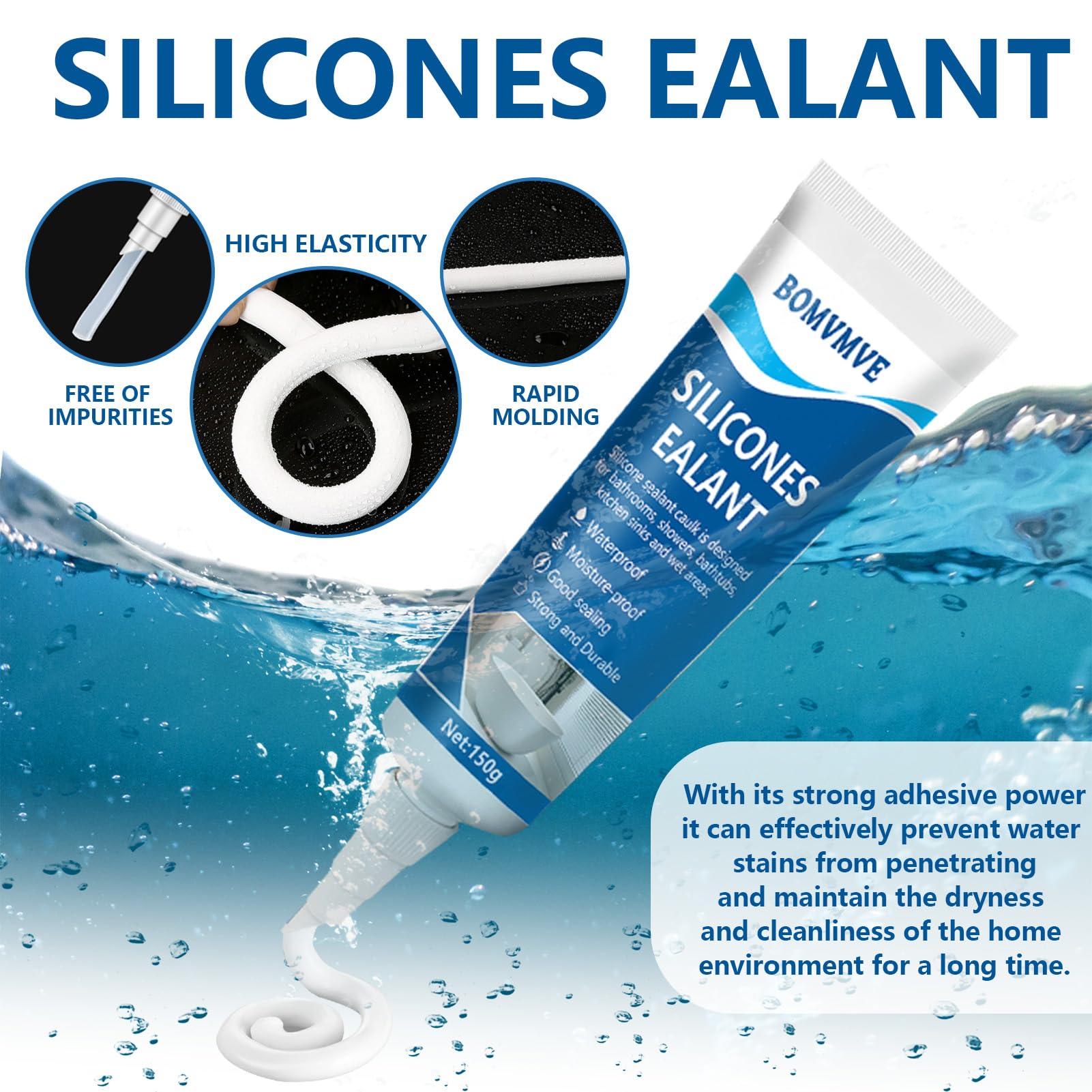Silicone Bagno Bianco Bagno Silicone Bianco Bagno Silicone Silicone Bagno Cucina Silicone Bottoni Impermeabili per Sigillare Cucine Bagno e Cabine Doccia (150g)