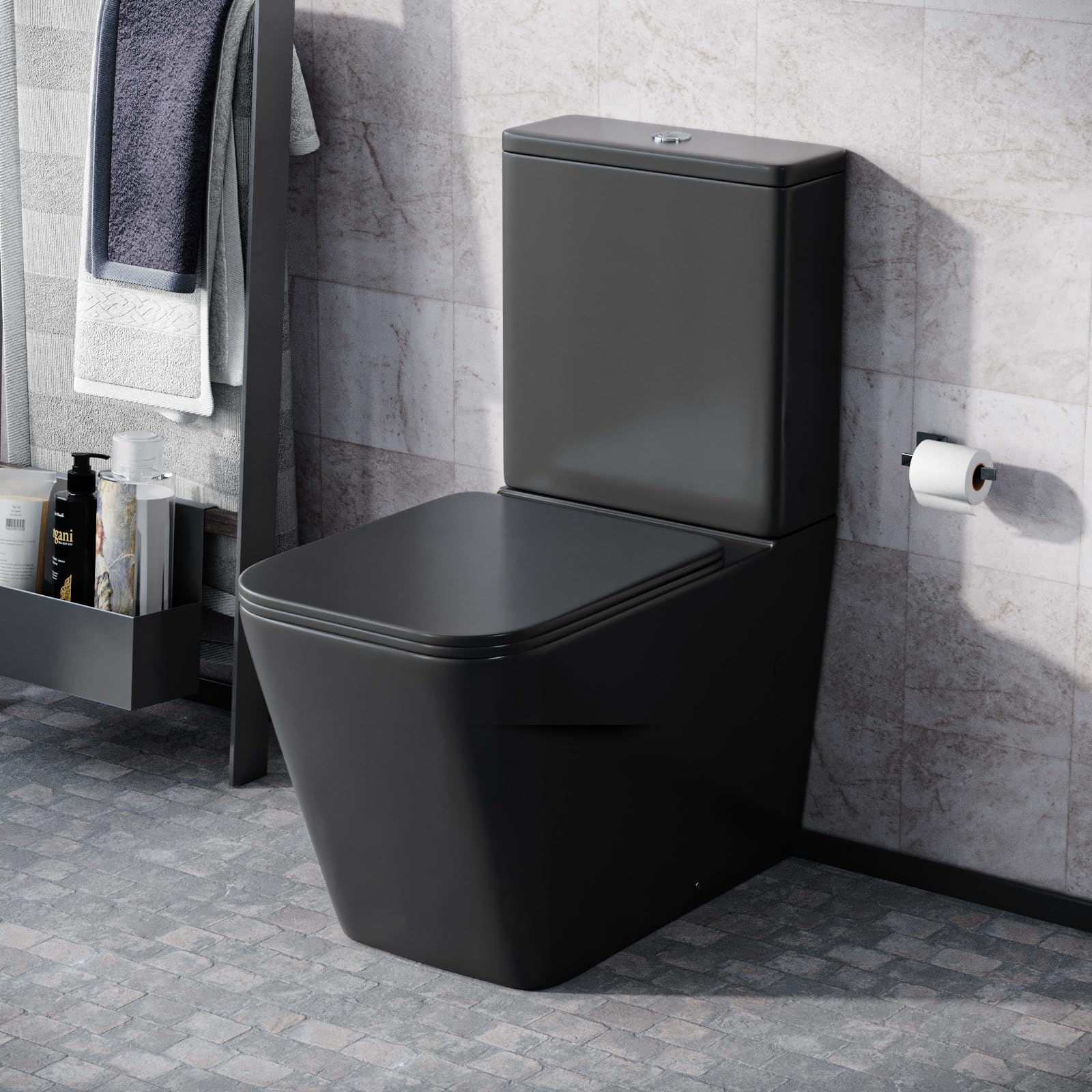 B&Q -  Rimless Square Close Coupled Toilet PanCistern & Seat Matte Black