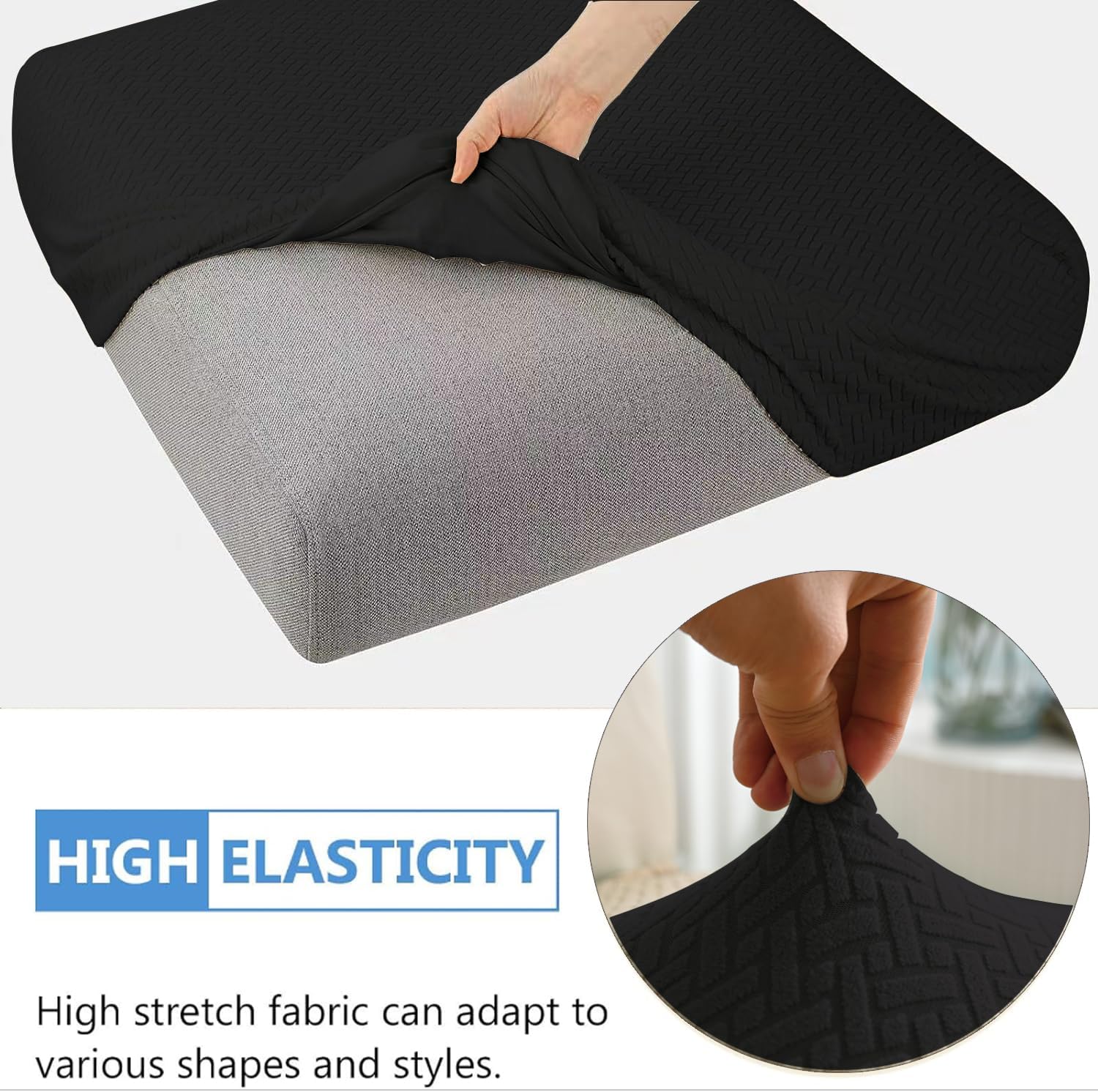 ele ELEOPTION 6Pcs/Set Waterproof Couch Cushion Covers Patio Outdoor Lawn Garden Sectional Sofa Slipcover Washable Cushion Cover (Length 20-27inch, Width 20-27inch) Black