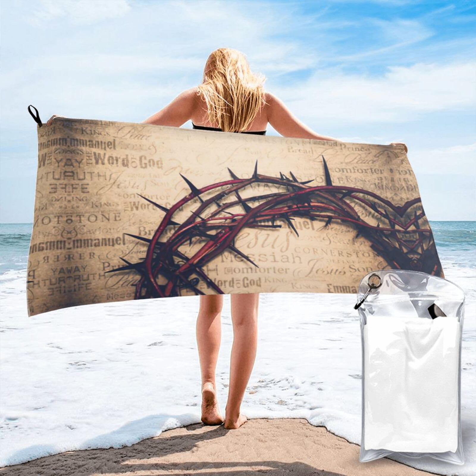 WYCZHY Crown Of Thorns Print Beach Towel Soft Quick Dry For Spa Pool Gym Vacation Travelers Women Men Adults Sauna Gift