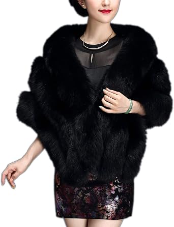 Elonglin Womens Faux Fur Shawl Wrap Cape Stole Cloak Coat Shrug Scarf for Party