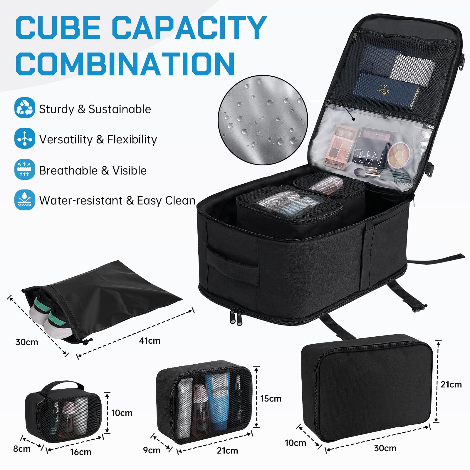 Vinstatin Zaino Ryanair 45x20x35 (40L) Zaino da Viaggio per Donne e Uomini,17.3 Zoll Zaino Aereo con 4 Sacchetti Organizzatori,Bagaglio a mano Borsa Viaggio Cabina Zaino Travel Viaggio Casual