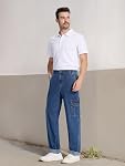 Tapata Men's Relaxed Fit Cargo Jeans Elastic Waist 6 Pockets Straight Leg Work Utility Pants