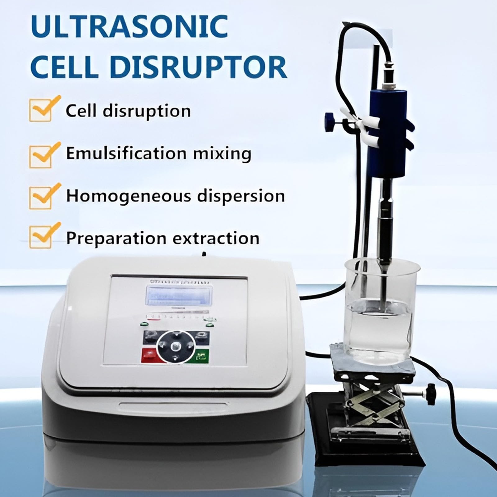 Ultraschall-Homogenisator-Emulgator, 800 W Sonicator-Prozessor-Mixer mit LCD-Bildschirm und einstellbarem Timer, 1s-99h