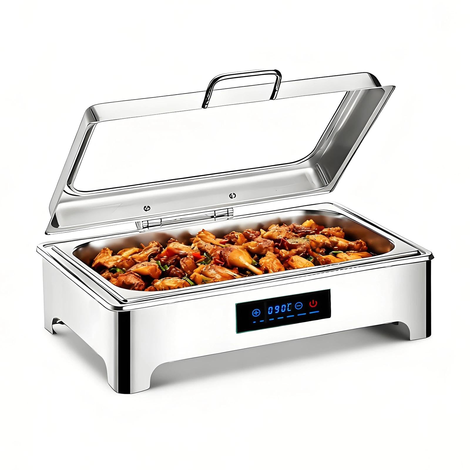 Calentador de Buffet, 9L Chafing Dish Eléctrico Función Mantenimiento Calor y Placa Calientaplatos, Acero Inoxidable Calentador de Comida Profesional con Tapa Visible para Fiestas(1/1)
