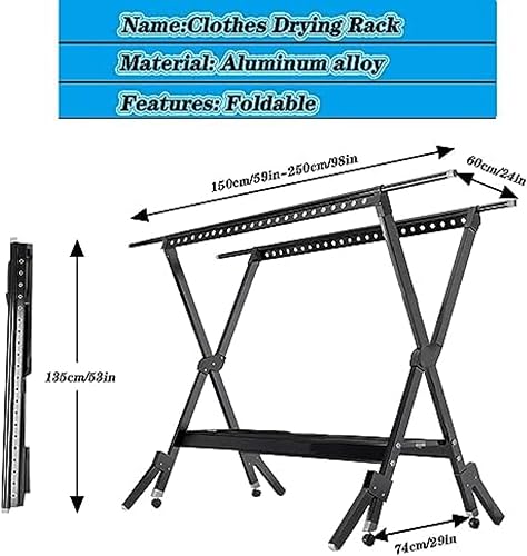Miniatura 7 de Multi-Purpose Laundry Drying Rack Foldable, Stainless Steel Clothes Drying Stand with Adjustable Rods, Ideal for Indoor Outdoor Use (Silver