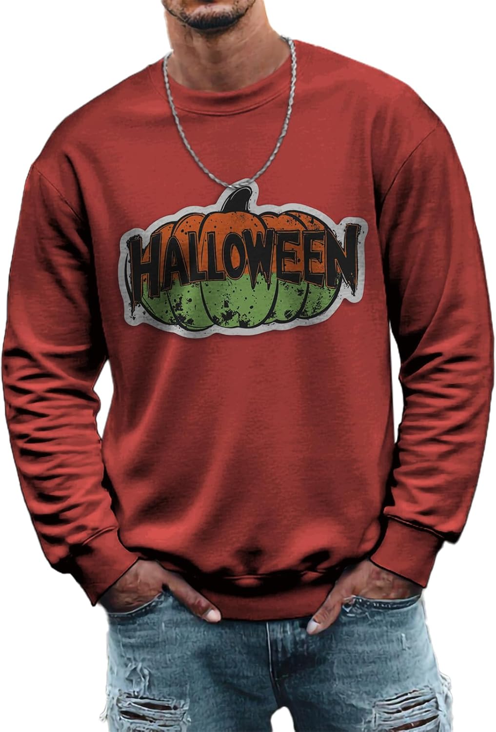 MARSVOVO Halloweens Prints Sweatshirt for Men Fall Casual Loose Long Sleeve Pullover Oversized Vacation Festival Outfits
