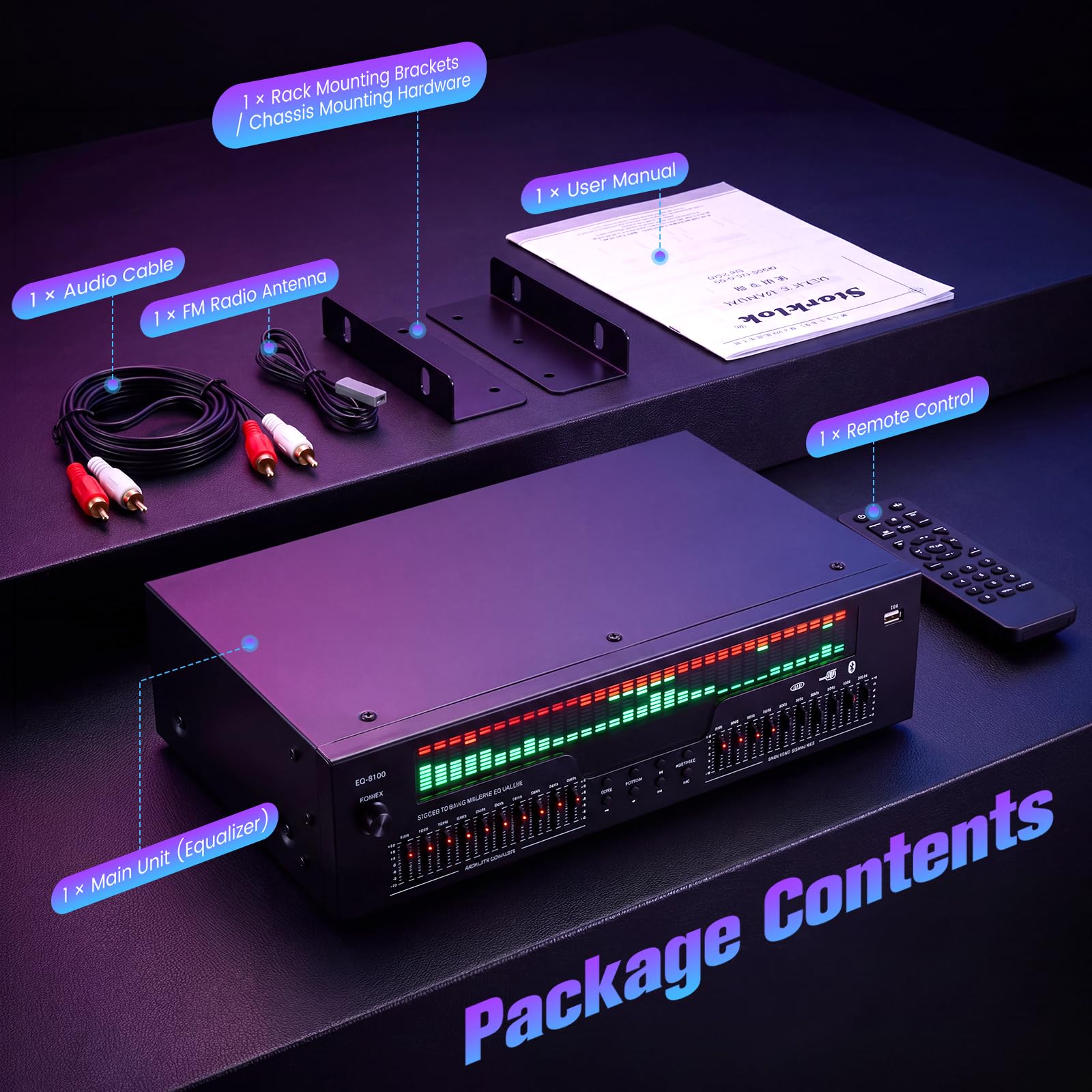 Ecualizador digital de 31 bandas con indicador LED de espectro – EQ gráfico estéreo profesional y procesador de sonido, control de sonido dual, reducción de ruido para estudios, grabaciones y
