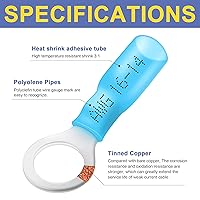 Vista 2 de haisstronica 100 conectores de anillo termorretráctiles de grado marino #10, calibre 16-14, cobre estañado de 0.028 in, conectores de terminales