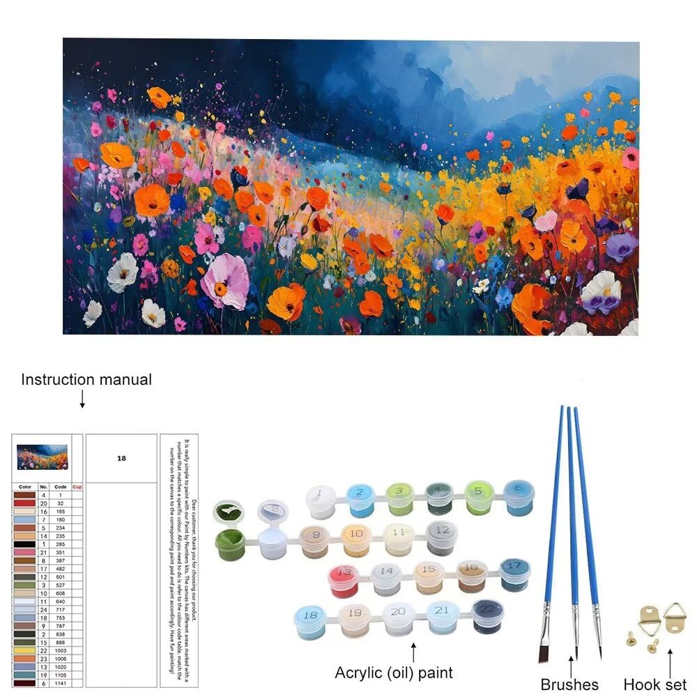 Malen Nach Zahlen Erwachsene, Farbe Blume, DIY Vorgedruckte Leinen Leinwand Anfänger Kinder Ölgemälde Kits, Home Haus Dekorieren Geschenk mit 3 Pinsel und Acrylpigment, 70x140cm (Ohne Rahmen) W-565