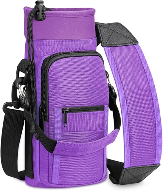 SITHON Water Bottle Carrier Bag with Adjustable Shoulder Strap, Sports Water Bottle Sling Case Holder Sleeve Pouch with 2 Pockets/Hand Strap for Hiking Travelling School Camping,