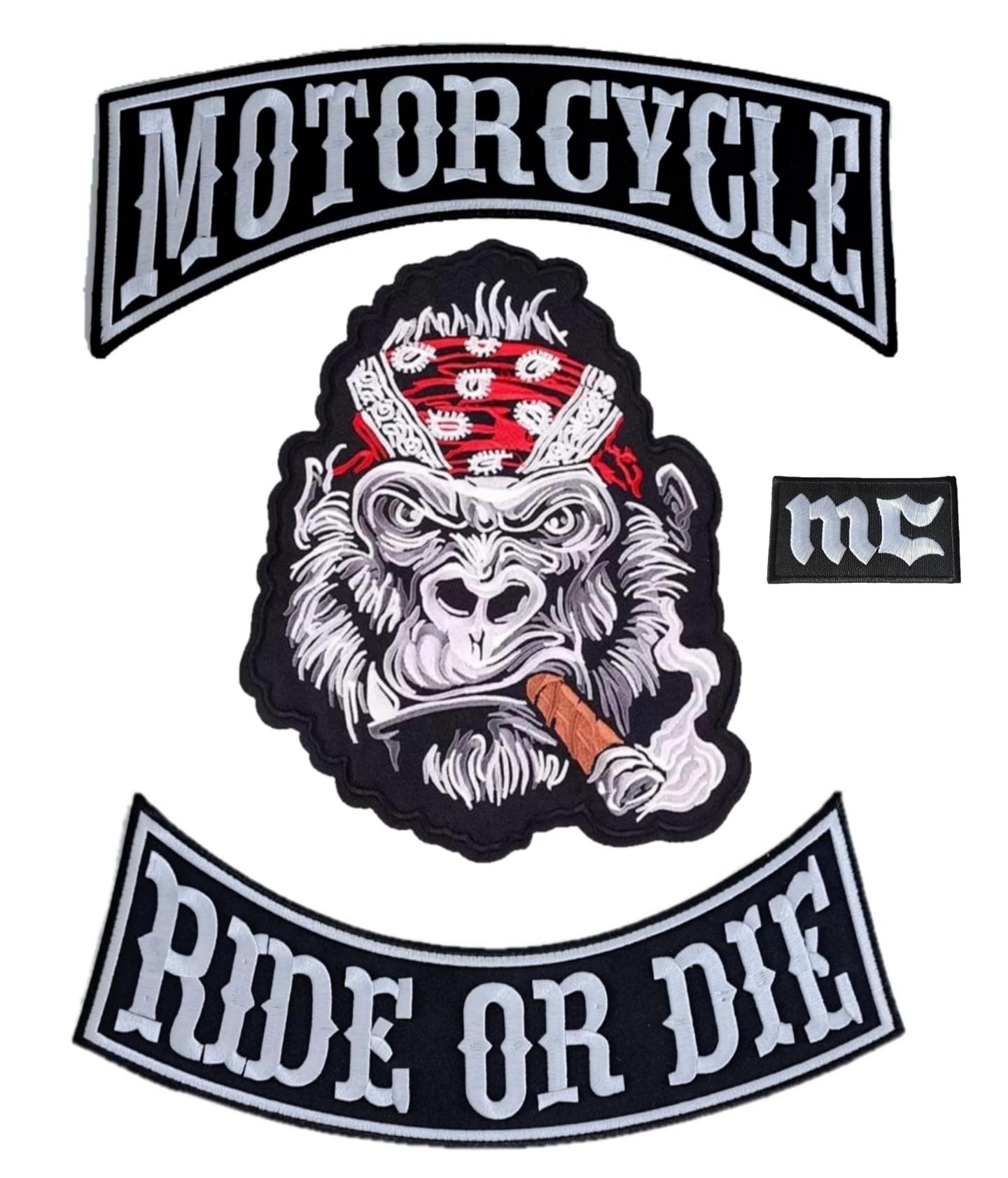 Set 4 Toppe Patch ricamate da applicare con ferro o cucitura: " BIG SET PATCH" | Patch biker annodabile/applicabile con ferro | Sticker per motociclisti | Fai da te