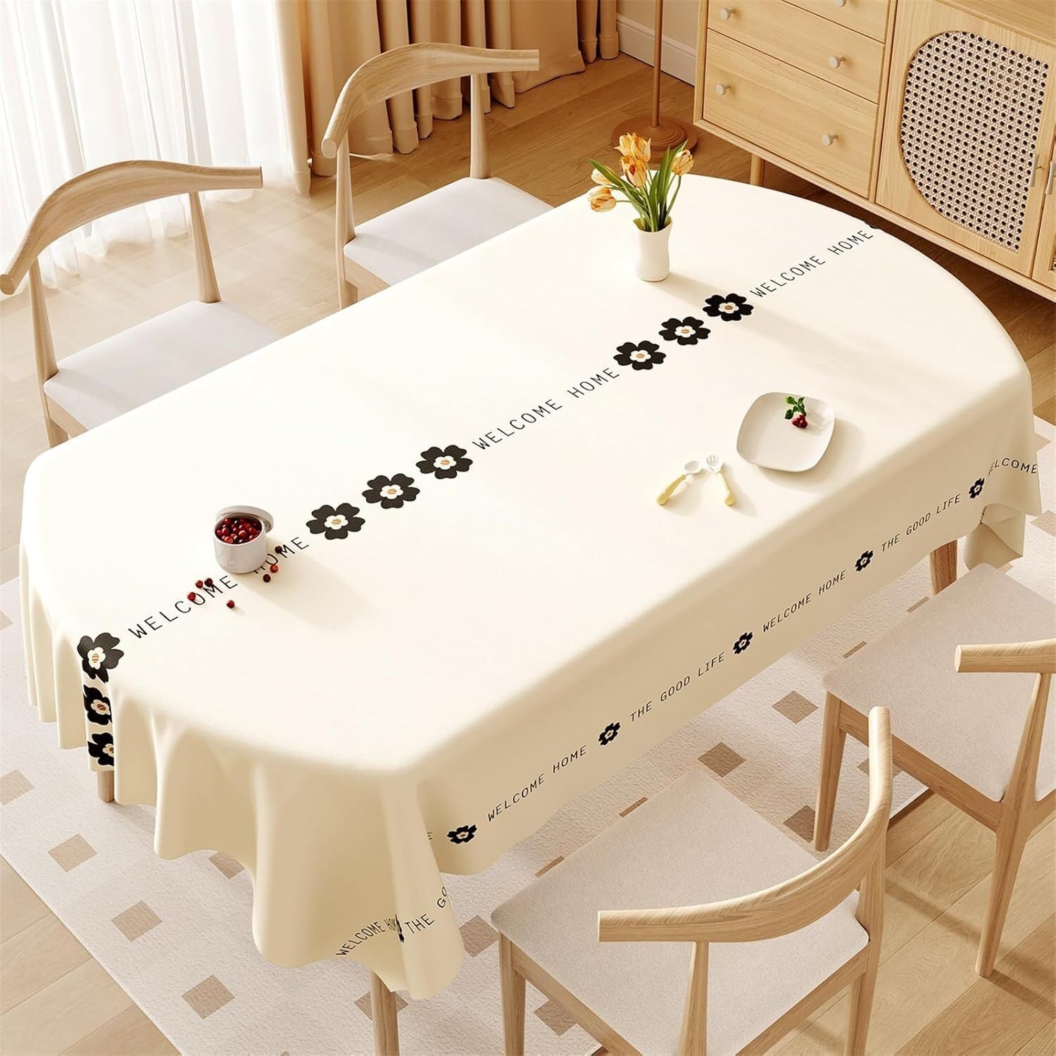 KIJyfgTR Printed Wipeable Tablecloths Kitchen Worktop Decorations(Floral,140x260cm)