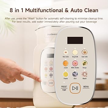 Joydeem Nut Milk Maker Machine,Adjustable Temperature Control, 46oz Almond, Soy, Oat, Coconut Plant-Based Non-Dairy Beverage Blender with 10 Blades, Auto Clean, Boil Water, Timer, Keep Warm, White