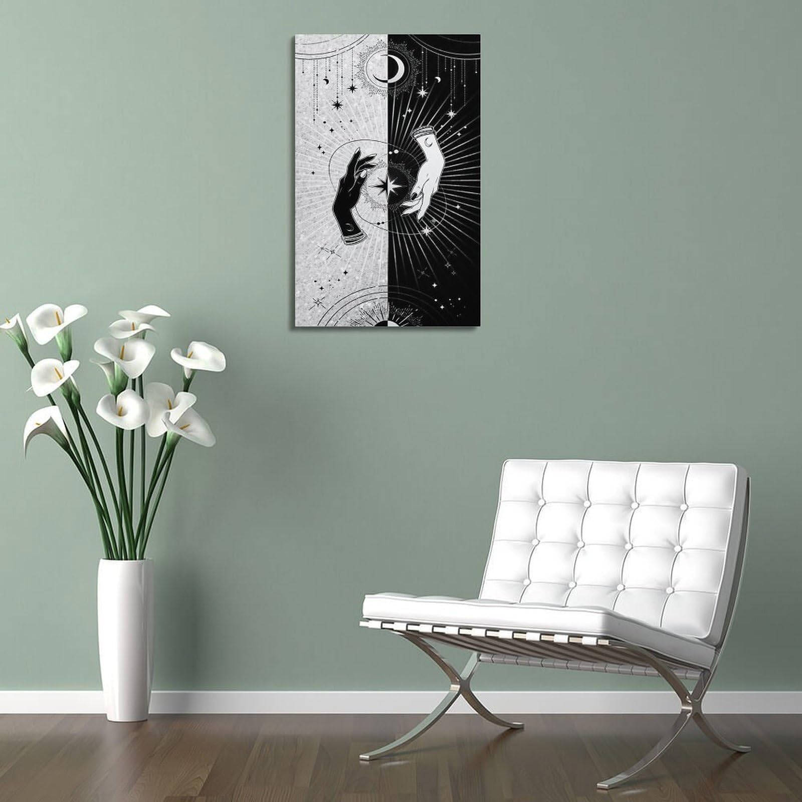 GLJXFP Poster su tela con tarocchi alternati in bianco e nero con palma alternata, decorazione artistica da parete, 60 x 90 cm