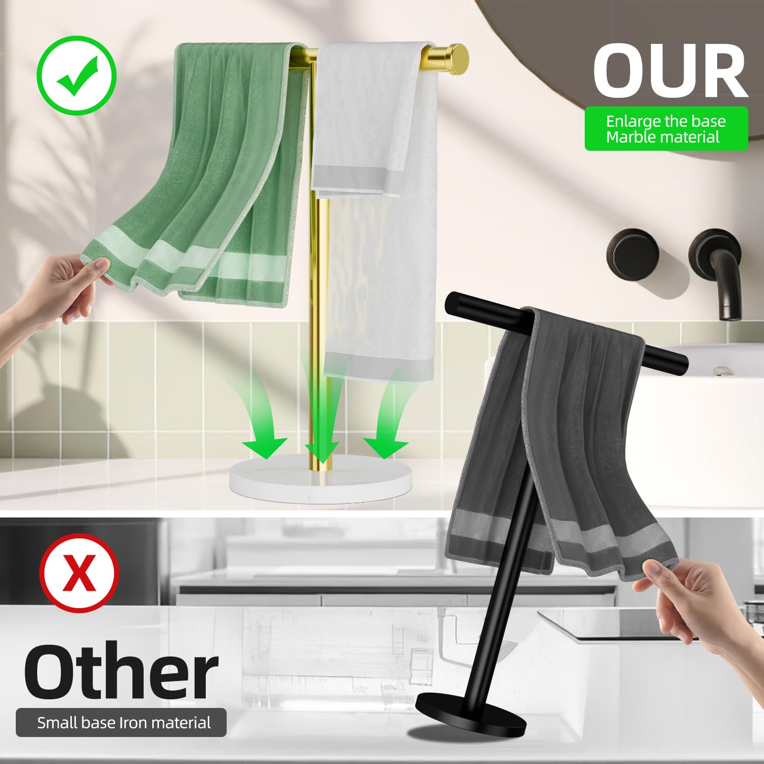 Porte-serviettes De Salle De Bain Porte-serviettes Sur Pied En Acier Inox - Design Marbré Support Serviette Salle De Bain