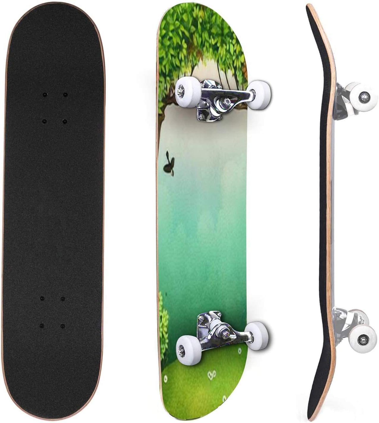 Classic Concave Skateboard Dreamy foggy forest with sun shining Canadian Maple Trick Skateboards for Beginners and Professionals