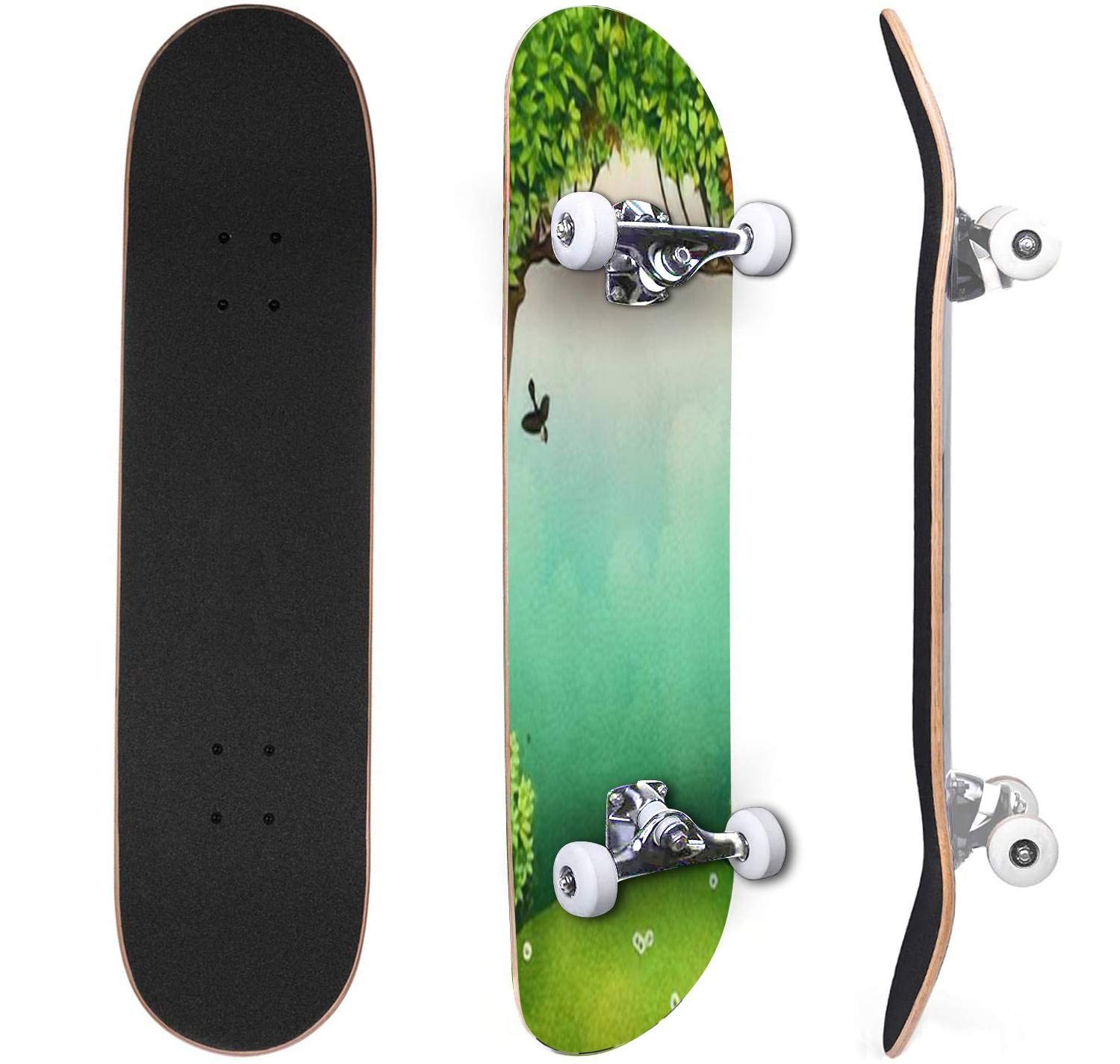 Classic Concave Skateboard Dreamy foggy forest with sun shining Canadian Maple Trick Skateboards for Beginners and Professionals