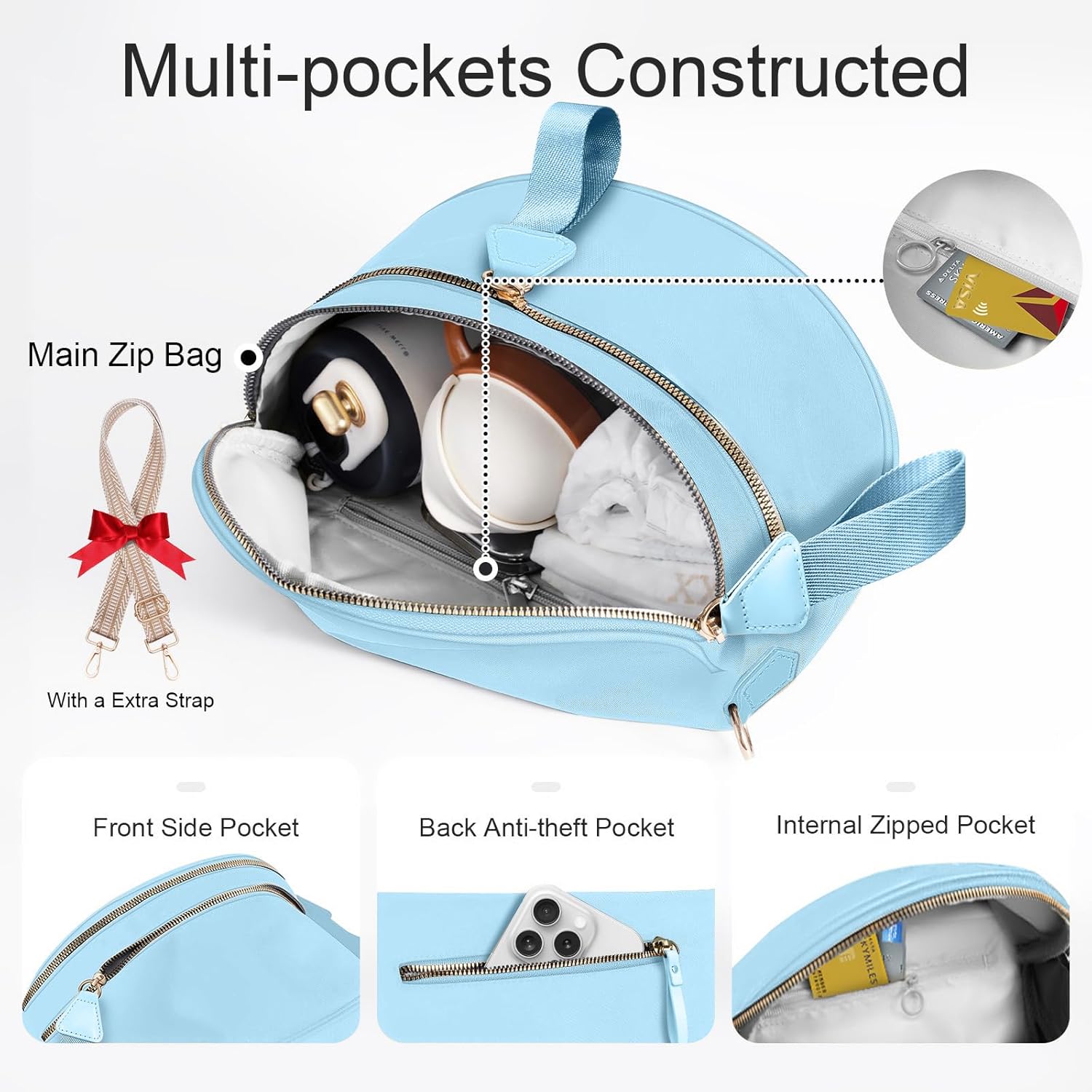 Bum Bags for Women Checkered Crossbody Bag Large Nylon Belt Purse Fanny Packs, Bonus with a Extra Strap - Image 4