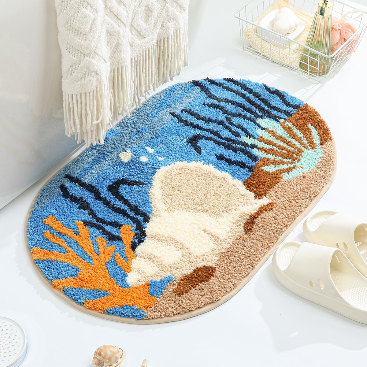 Tapis de bain océan lavable en machine et moderne 60x40 cm