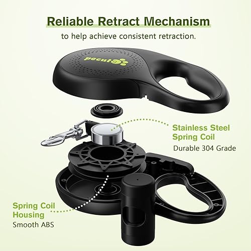 Miniatura 2 de Correa retráctil para perros grandes, correa retráctil resistente de 26 pies para mascotas con soporte para bolsa de excrementos, 360 sin enredos,