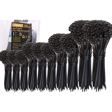 1000 Stück Schwarz Kabelbinder Set 100/150/200/250, Kabelbinder UV Beständig mit , Kabelmanagement Gartenarbeit Cable Ties (1000pcs, ZD-002)