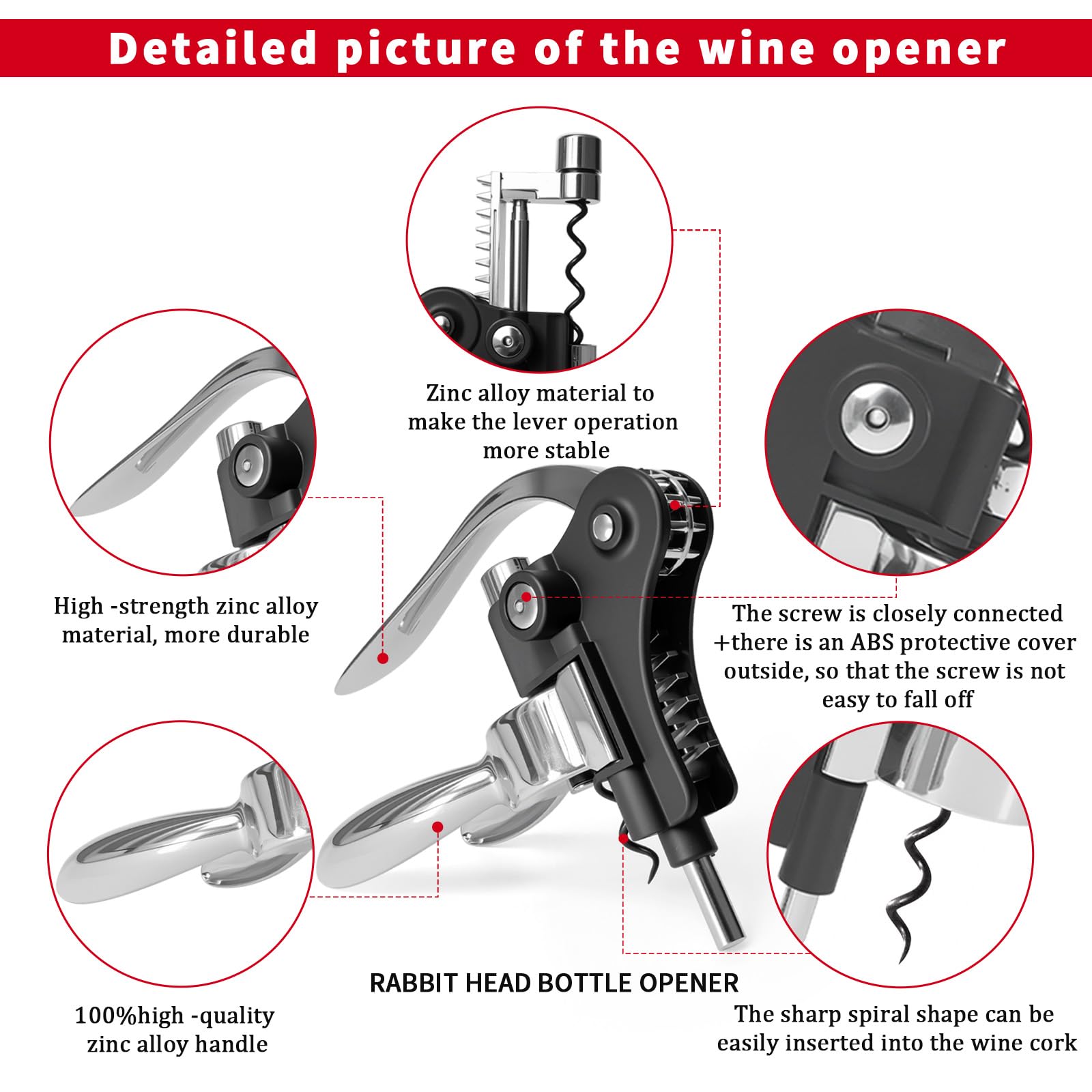 Rabbit Wine Opener Set - Effortless Cork Removal -4
