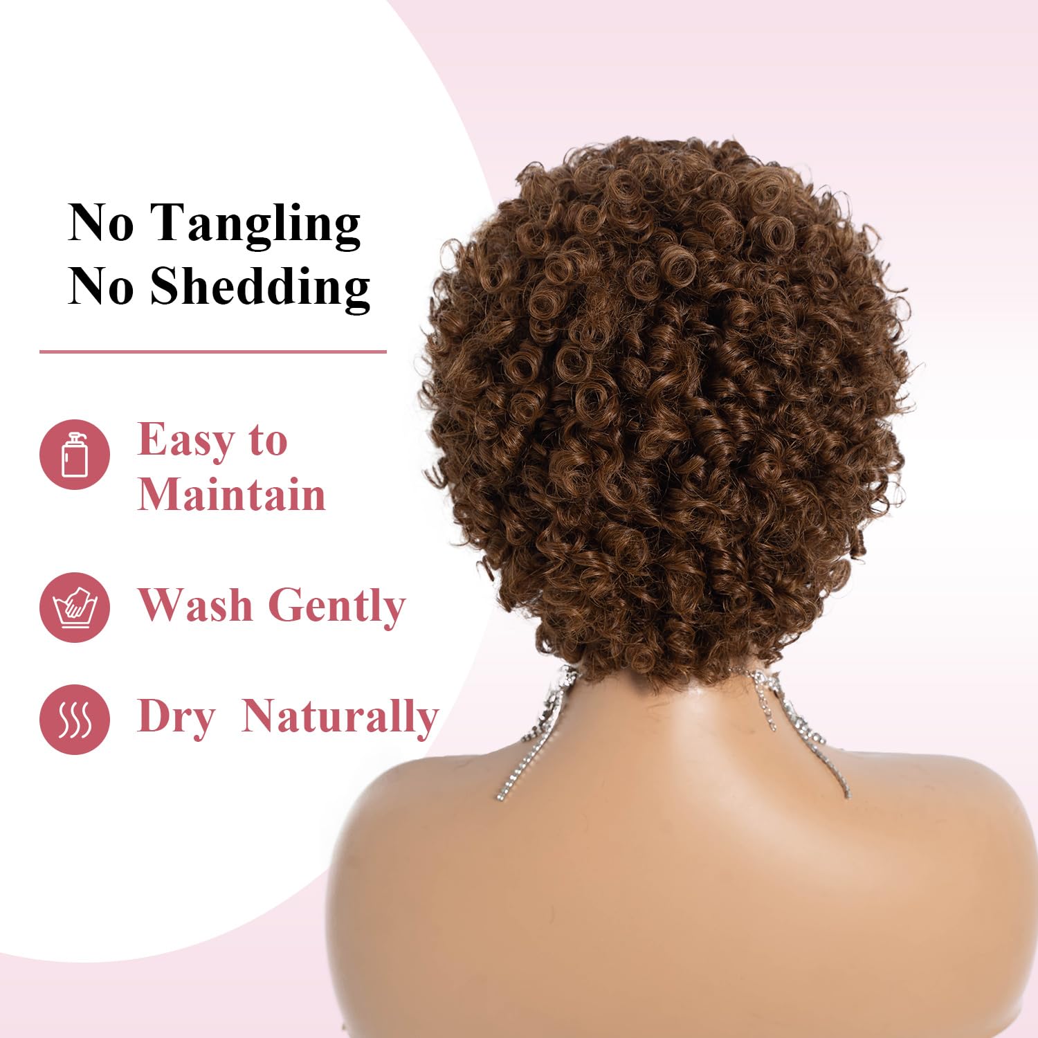 Style Icon Short Afro Curly Hair Wig for Black Women Human Hair Pixie Cut Afro Curl Wig Full and Fluffy Natural Looking Glueless Wear to Go Brown Color (30) - Image 4