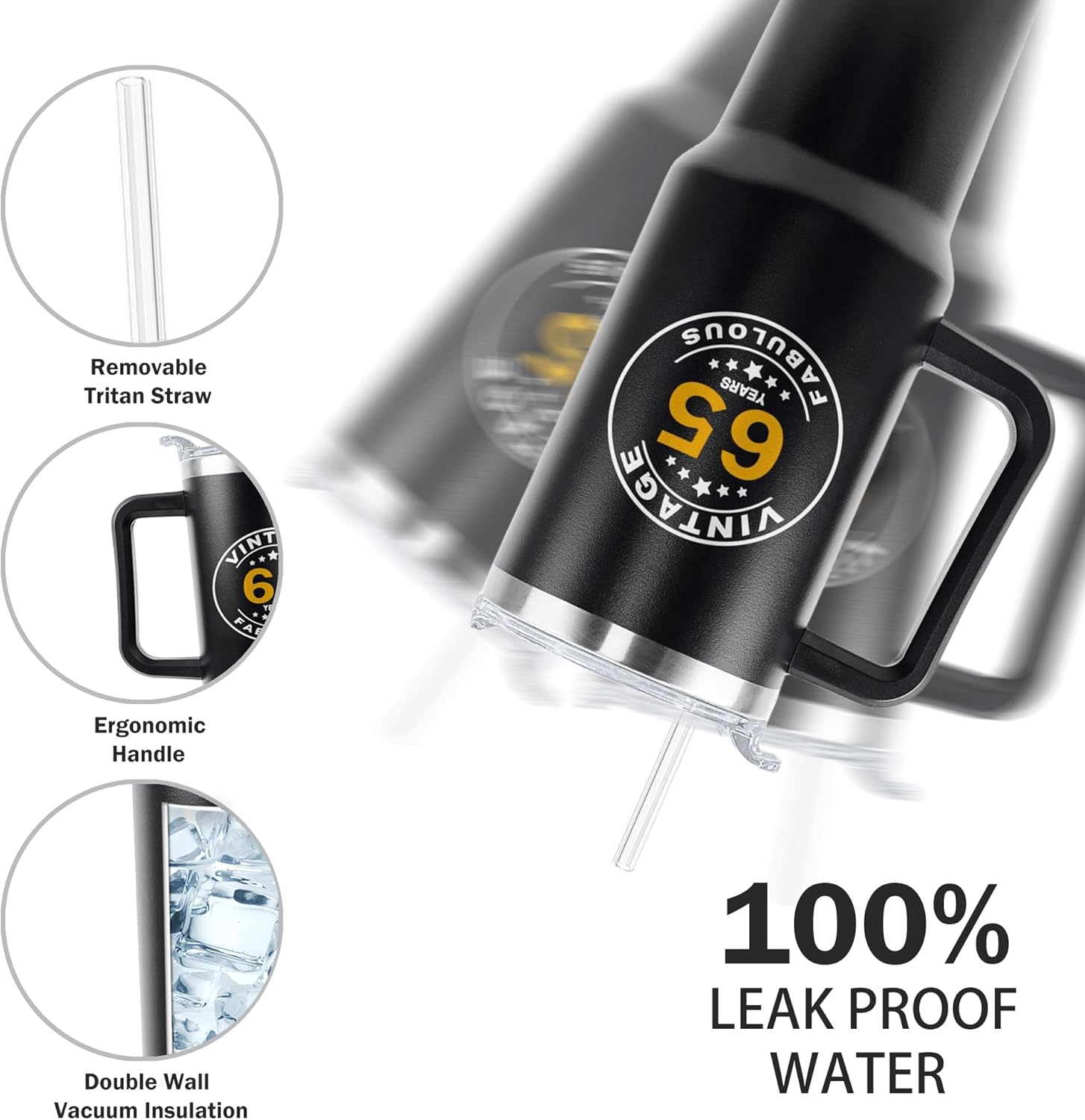 65th Birthday Gifts for Him Her - Birthday Tumbler for Women Men Dad Mom - 40 OZ Stainless Steel Cup Travel Mug Water Bottle with Handle and Straw - The Best Birthday Gift Ideas - Image 3