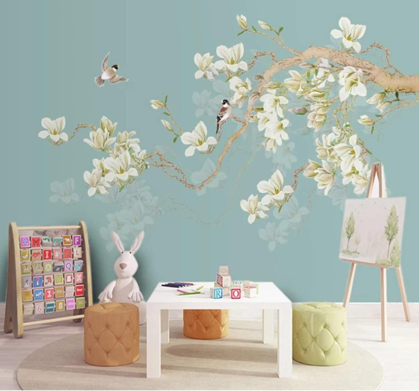 Hand Drawn Fresh Minimalist Elegant Flowers and Birds 3D Wallpaper Easy Install Feature Office Living Room Sofa Bedroom TV Background Wall Decoration-300cm×210cm
