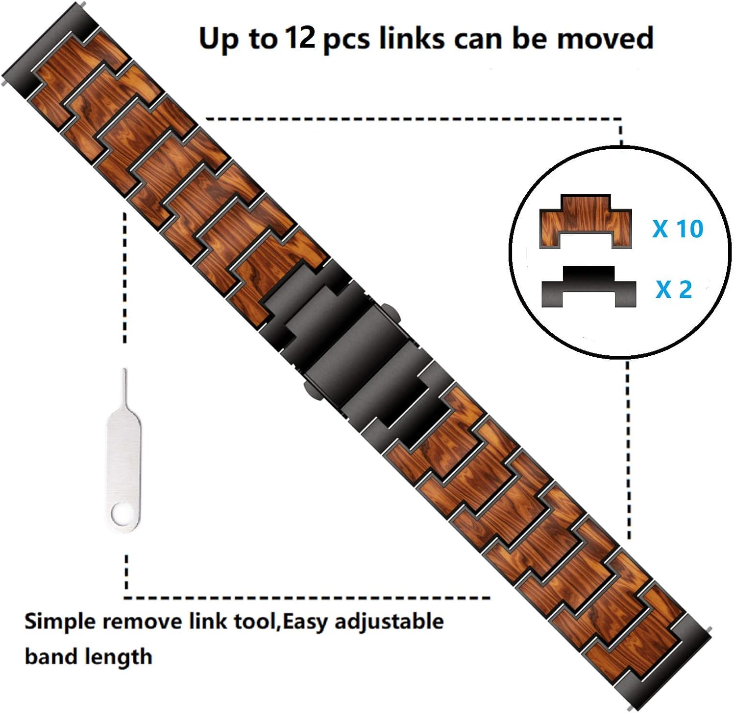 Best Deal 🛒 AWMES Compatible with Samsung Galaxy Watch 3 45mm Band,22mm Natural Wooden Red Sandalwood Stainless Steel Metal Link Bracelet Band for Samsung Watch 3 45mm/46mm,Gear S3 Classic/Frontier