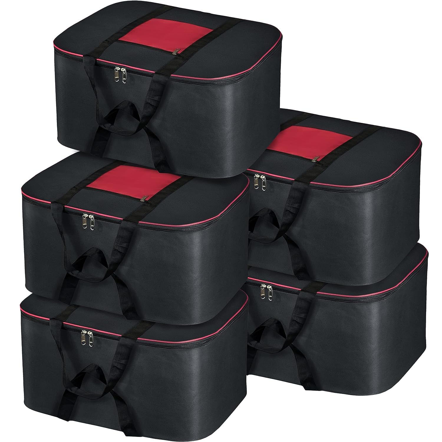 TULMAN 5 Pack Nylon Big Underbed Storage Bag Moisture Proof Cloth Organiser with Zippered Closure and Handle(BlackRed, 54x46x28cm) Rectangular-image-7