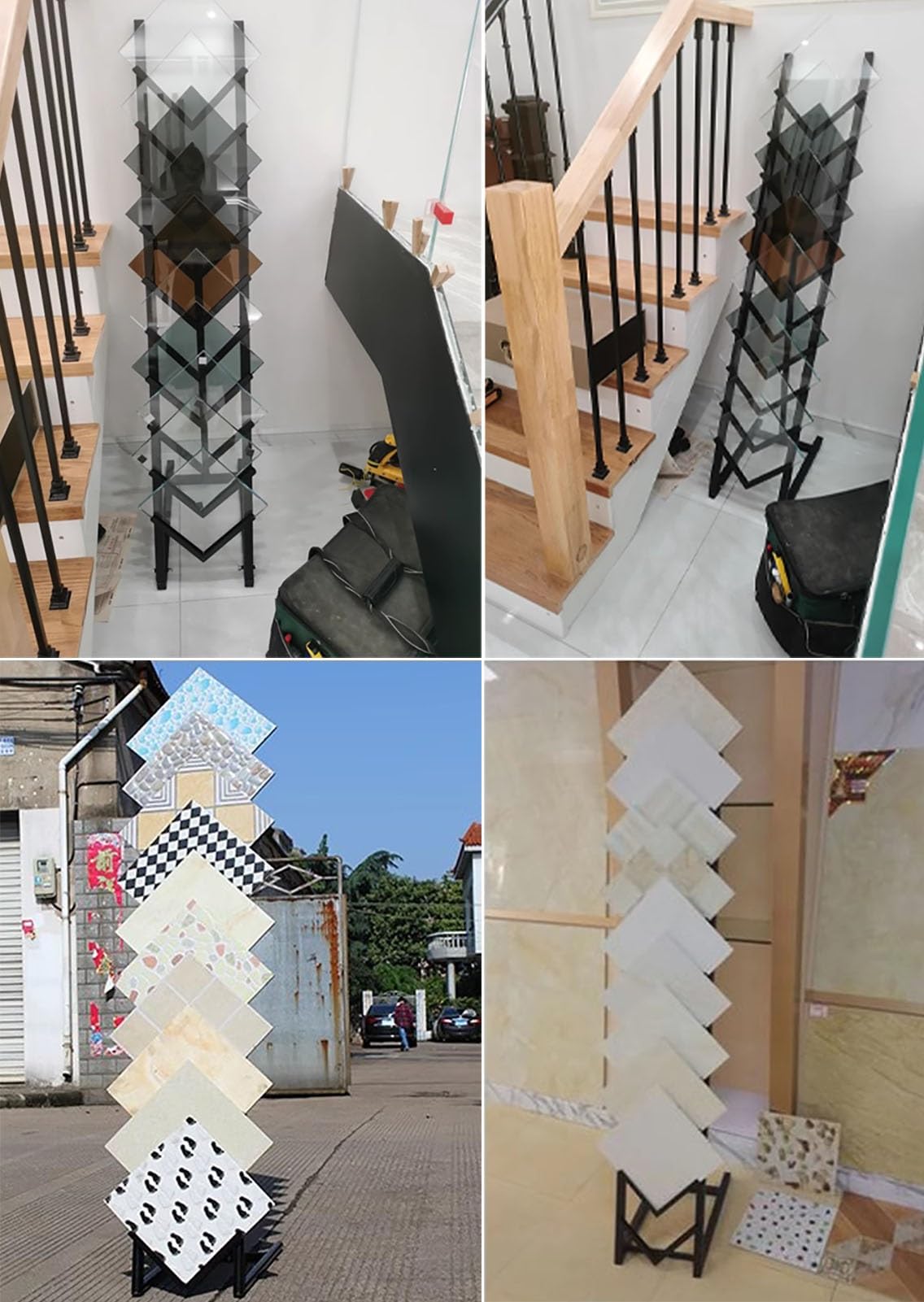 Glass/Marble Slab Sample Holder for Retail Shops, 10-Tier Save Space Floor Tile Organizer Shelf, Freestanding Building Ceramic Panel Display