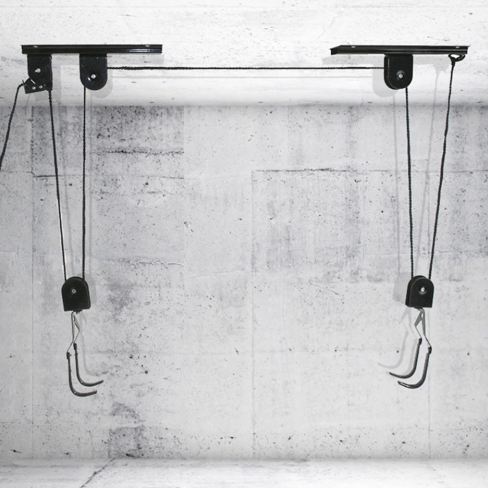Fockety Système de levage à poulie pour garage, palan de rangement au plafond robuste, 3,7 m de haut, 68 kg, système de poulie à câble grande capacité pour caisse de chargement