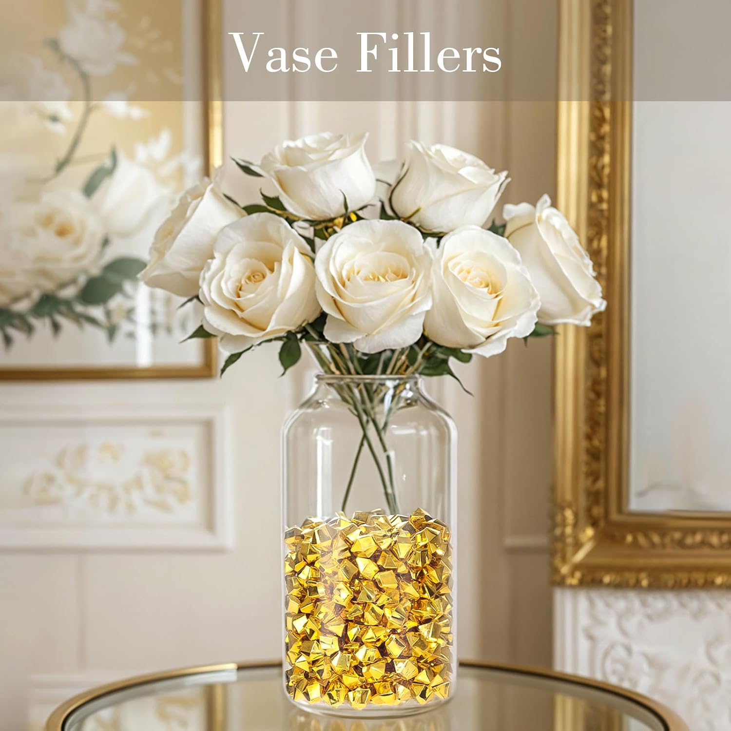 DomeStar 520PCS Fake Gold Ice Rocks, 0.5inch Acrylic Ice Fake Plastic Gold Nuggets Gems Marbles for Vases Fillers Table Scatters Birthday Wedding Party Decoration (Pack of 2) image 2