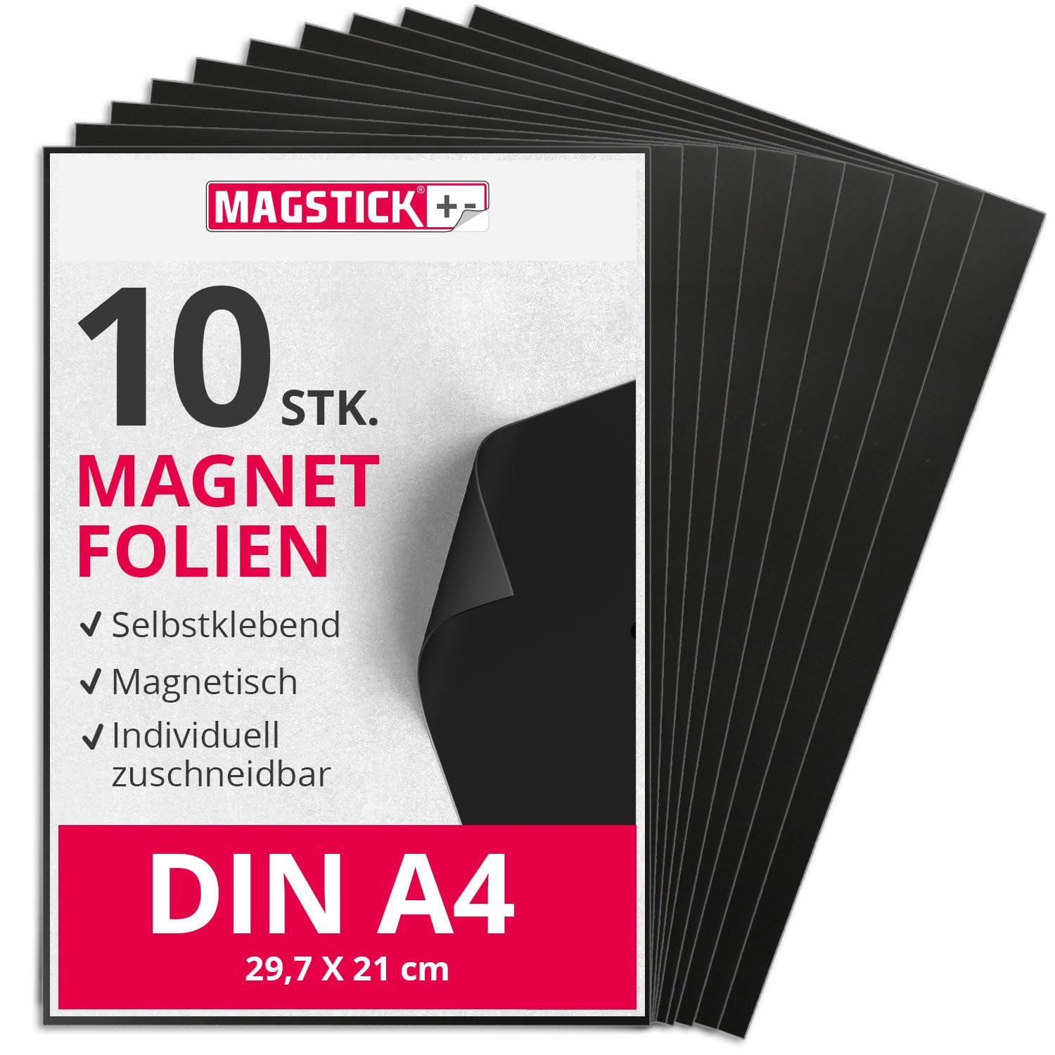 Magstick Magnetfolie 10 Stück I DIN A4 I Magnetklebefolie I flexibel selbstklebend zuschneidbar magnetisch beklebbar I zum Basteln ordnen I Stanzen Aufbewahrung Magnetbogen Fotomagnet I mag285
