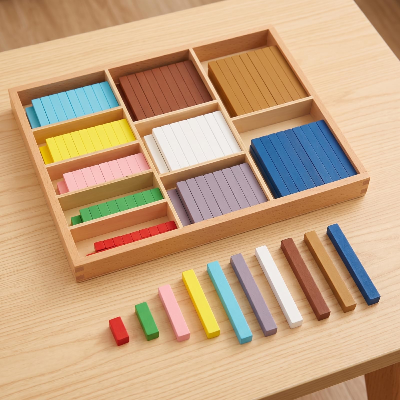 Children Math Set Educativo in Legno con Aste Numeriche Bastoncini Contacalcoli Rods per Somma E Sottrazione Scatola Organizer Inclusa Adatto a Scuola Asilo Casa