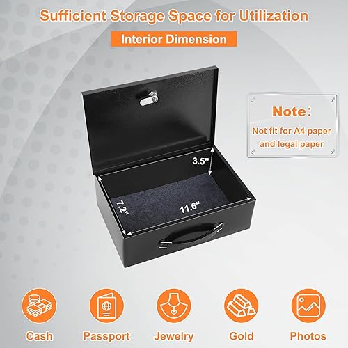 Miniatura 3 de KYODOLED Caja de documentos ignífuga con cerradura de llave, pequeñas cajas de seguridad para artículos personales, resistencia al fuego y al agua,