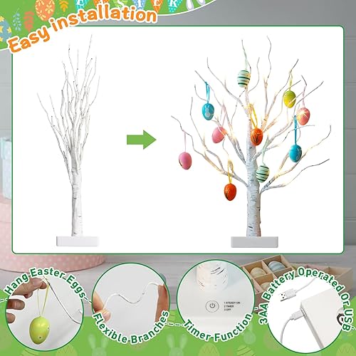 Miniatura 4 de Vanthylit Juego de 2 luces de árbol de Pascua de 22 pulgadas, funciona con pilas, USB con temporizador, luz blanca iluminada de abedul para