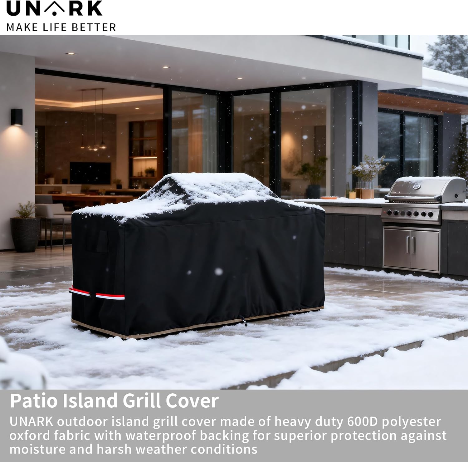110 Inch Extra Large Grill Cover Kitchen Island Cover Large Island Grill Cover for Outdoor Grill Outdoor Kitchen Cover Heavy Duty Waterproof 110" L x 44" W x 48" H, Black