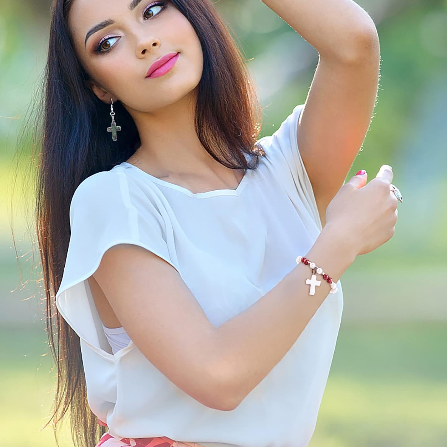 25 Pieces Cross Gemstone Charm Pendant Natural Stone Crystal Cross Pendant with Tone Stainless Steel Findings for Jewelry Making Crafts - Image 6