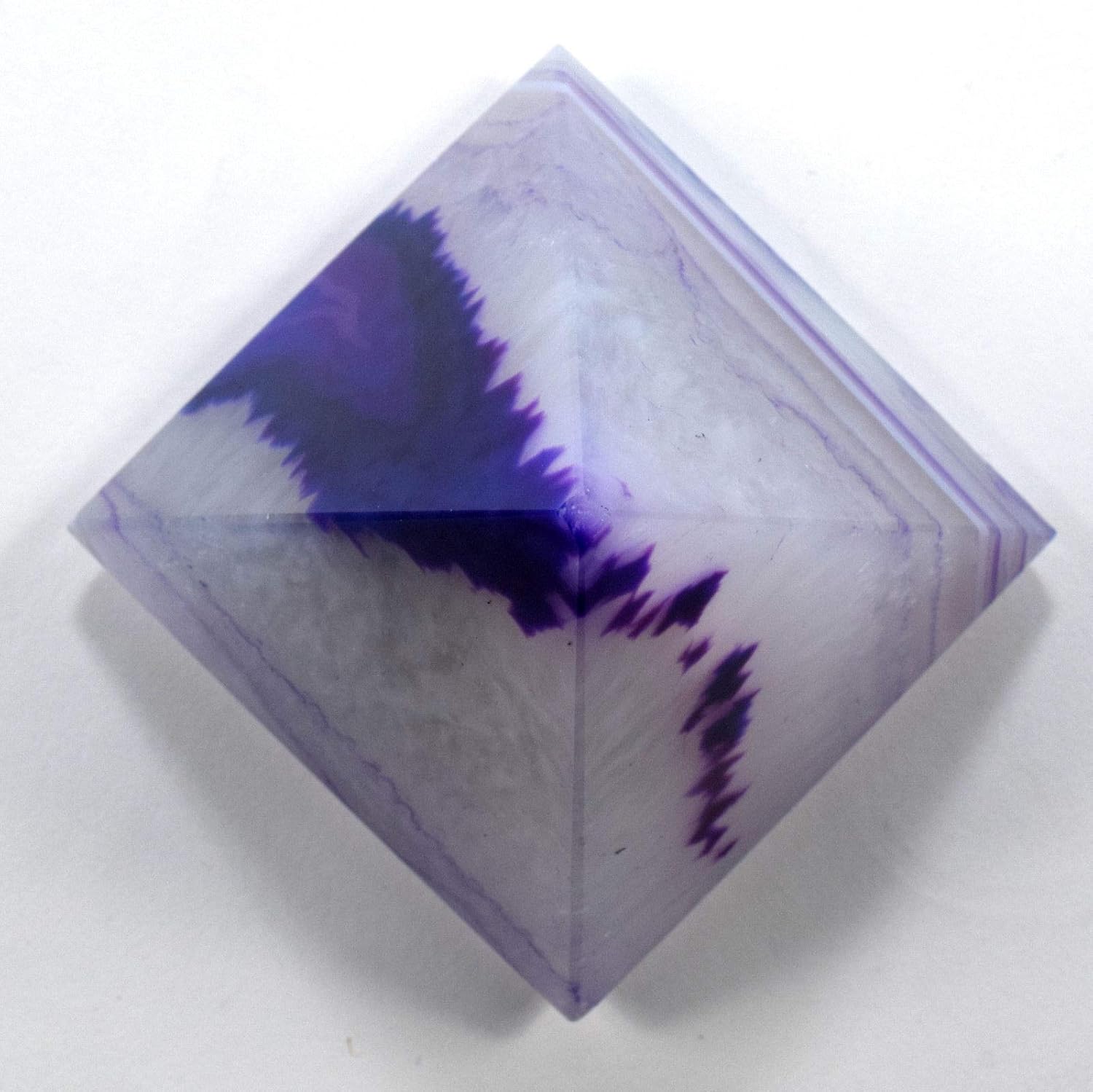 HC Set: 2.5" 250g Dyed Purple Agate Pyramid Striped Chalcedony Quartz Crystal Mineral Specimen Polished Gemstone Collectible Pyramid - India + One Polished Quartz Pebble