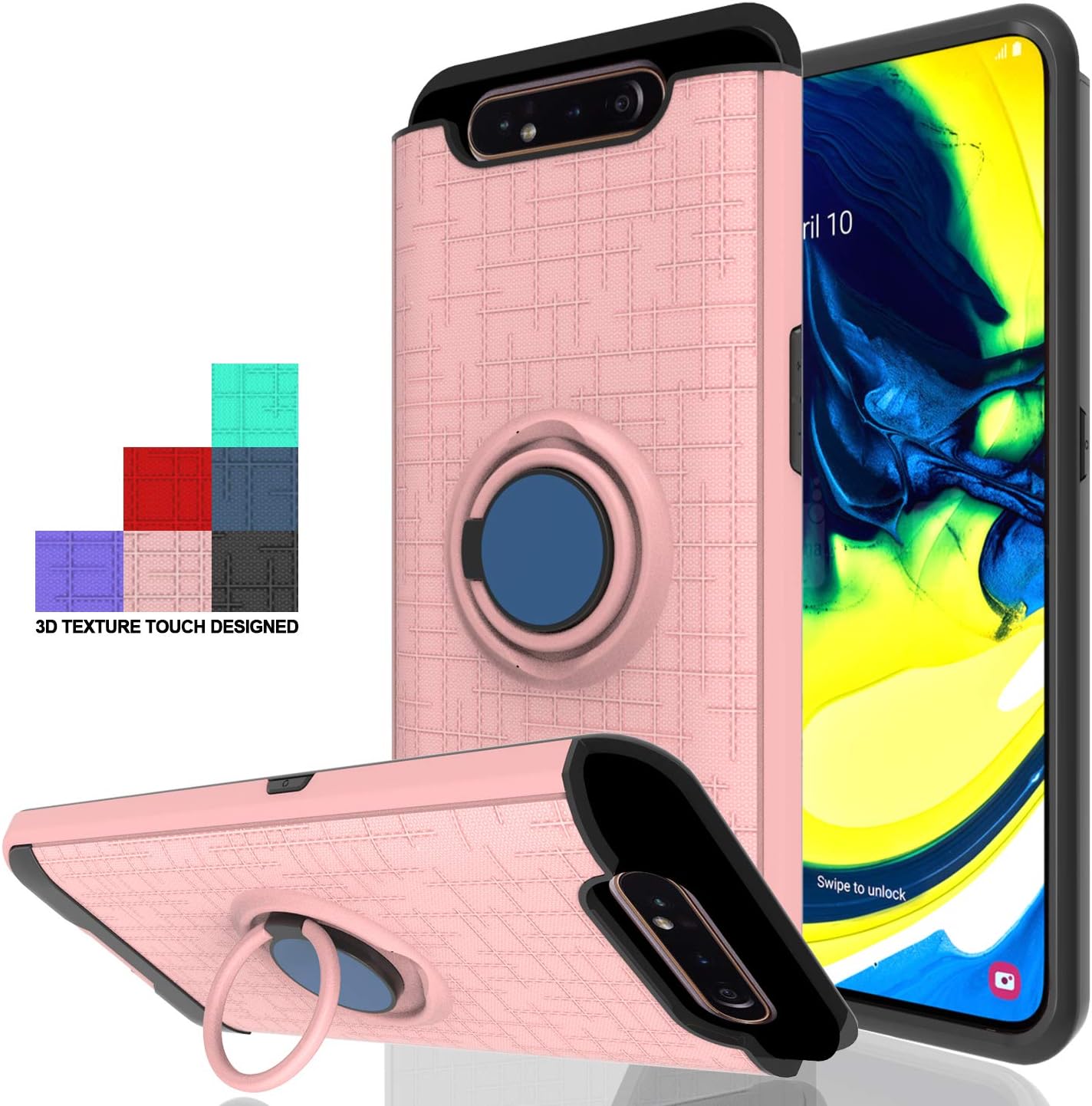 Wtiaw:Galaxy A80 Case,Galaxy A90 Case,Galaxy A90 Phone Cases,Galaxy A80 Phone Cases,360 Degree Rotating Ring Kickstand Hybrid Dual Layer Defender Case for Galaxy A80 / Galaxy A90-CH Rose Gold