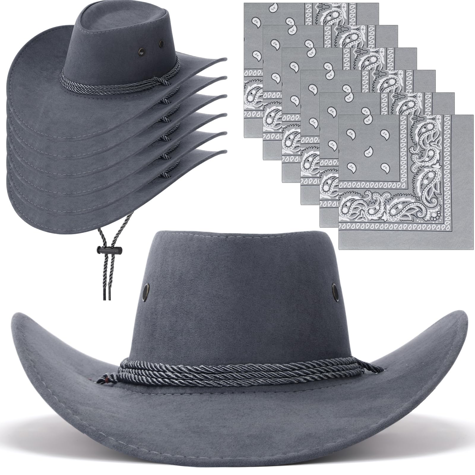Zhanmai 12 Pcs Cowboy Hat and Bandana Cowboy Cowgirl Hats Bulk Western Party Costume Halloween Accessory