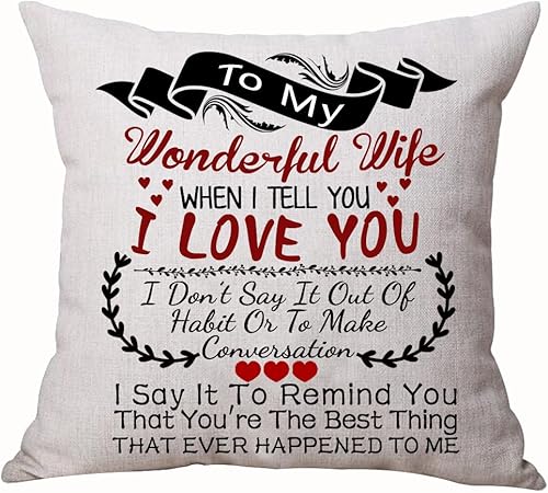 Queen's designer Best for Lover Wife Nordic Sweet Warm Sayings to My Wonderful Wife When I Tell You I Love You, funda de cojín decorativa de lino y